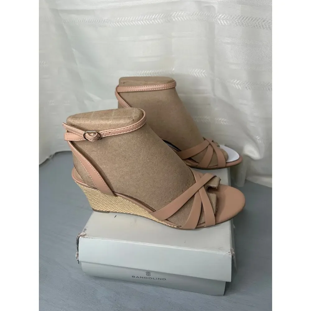 Bandolino Adler Crisscross Ankle Strap Wedge Sandals Natural Size 8M